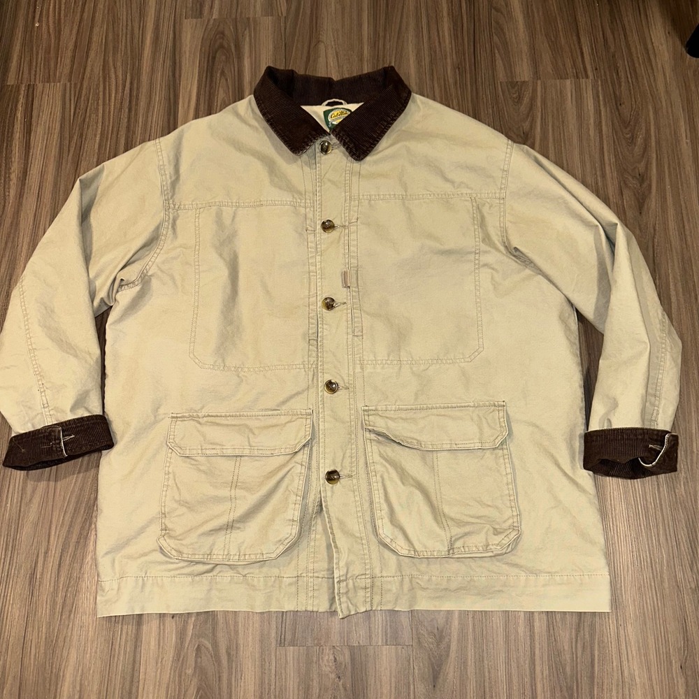Cabelas Mens Khaki Cotton Barn chore Coat Corduroy Collar XL Regular Outdoor